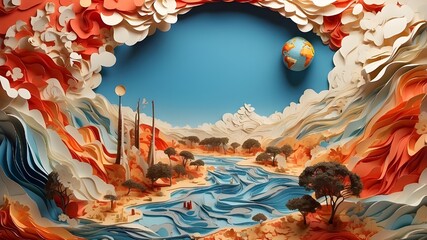 Paper collage depicting global warming and climatic change on Earth. Generative AI