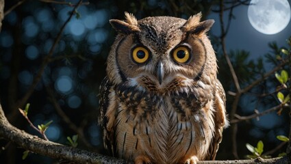 Fototapeta premium Wise Owl Gazing at the Moon