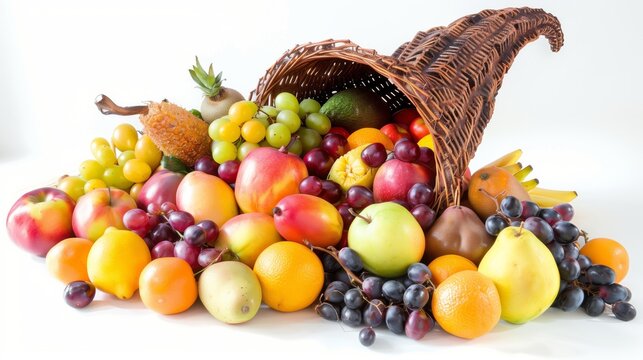 A cornucopia brimming with fruits and grains symbolizes prosperity from effective pension policies.