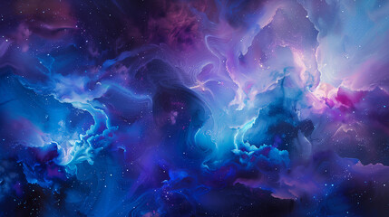Watercolor nebula swirls in vibrant blues and purples, high resolution.