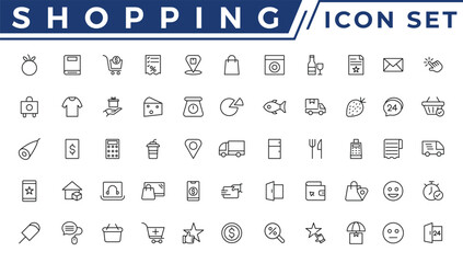Shopping icons set. E-commerce icon collection. Online shopping thin line icons. Shop icons vector