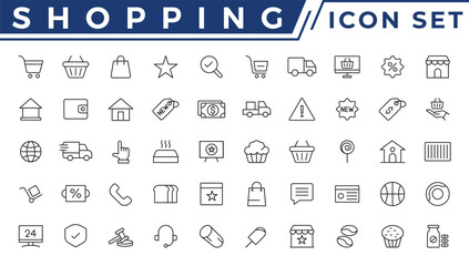Shopping icons set. E-commerce icon collection. Online shopping thin line icons. Shop icons vector
