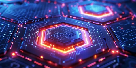 isolated hexagon hollogram platform, chemistry, UI, high tech,aspect ratio 2:1, banner, landing page, website background