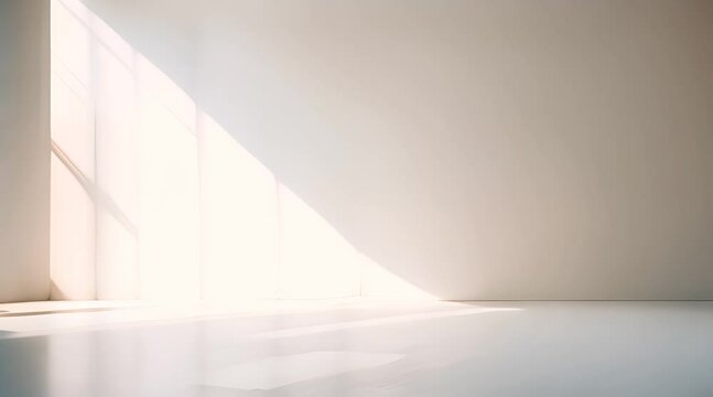 Minimalistic abstract simple gentle light beige background for product presentation with light and beautiful shadow from window on wall.
