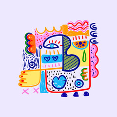 Abstract face portrait line art simple outline doodle hand drawn illustration.  Modern, creative and isolated on white background.