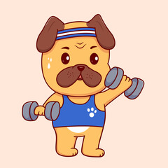 Cute Dog Lifting Dumbbell Cartoon Vector Icon Illustration
