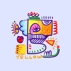 Abstract face portrait line art simple outline doodle hand drawn illustration.  Modern, creative and isolated on white background.