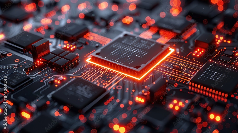 Poster digital circuit board technology background showcasing high-tech electronic patterns