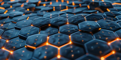Fototapeta premium isolated hexagon hollogram platform, chemistry, UI, high tech,aspect ratio 2:1, banner, landing page, website background