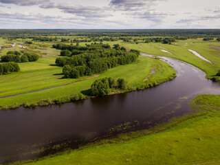 Scenic view of flood meadows near Oka River in central Russia.