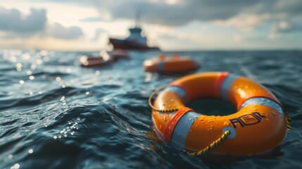 Obraz premium Lifesaving at Sea: Safety Equipment and Rescue Operations