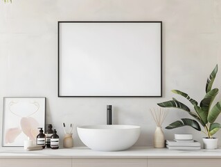 Fototapeta premium Minimalist and Cozy Bathroom Vanity Styling with Organic Beauty Products and Plants