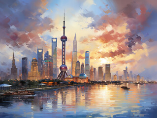 Fototapeta premium Superb Travel background chinese tower landscape river