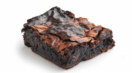 black burnt brownie Isolated on white background. food waste concept for designer