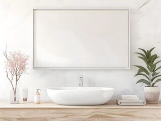 Minimalist Bathroom Design with Natural Accents and Wooden Vanity