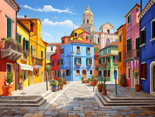 Fototapeta premium Awesome Vertical shot of a canal and colorful buildings in venice, italy