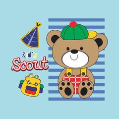 The bear is playing happily with friends,design cartoon vector illustration