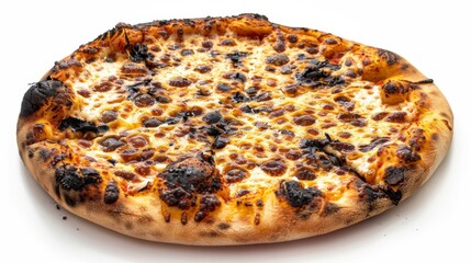 burnt cheese pizza Isolated on white background. food waste concept for designer