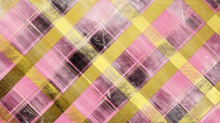 Fototapeta premium Hand Drawn Background with Gold and Pink Plaid Pattern