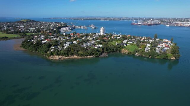 Aerial View Of Stanley Point Viewpoint Near Devonport, Auckland, North Island, New Zealand.