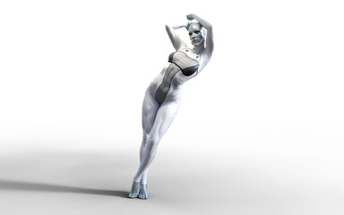 3d illustration of A woman cyborg pose on white background.