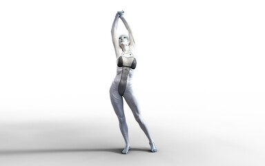 3d illustration of A woman cyborg pose on white background.