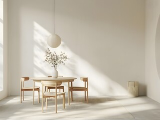 Minimalist Dining Room with Natural Lighting and Wooden Furnishings