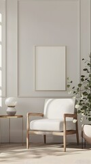 Minimalist Living Room with Cozy Armchair and Potted Plant