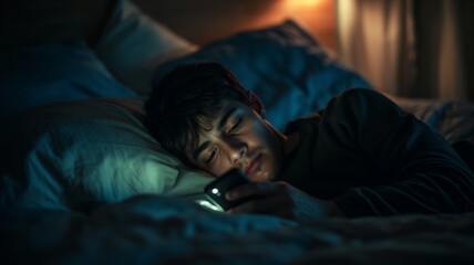 Engrossed in Phone Addiction: Man Lost in Blue Light of Doom Scrolling