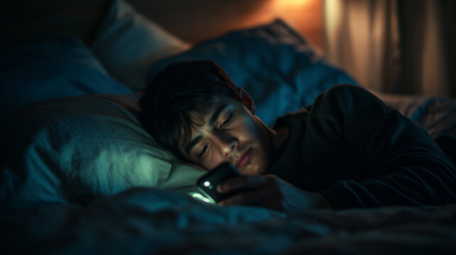 Engrossed in Phone Addiction: Man Lost in Blue Light of Doom Scrolling