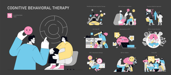 Cognitive Behavioral Therapy. Flat Vector Illustration