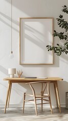 Minimalist Workspace with Modern Desk,Laptop,and Plant Decor