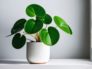 Chinese Money Plant in White Pot.