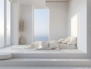 Serene Bedroom Oasis with Breathtaking Ocean View in Modern Minimalist Interior Design