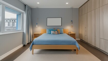 Refined Bedroom in Premier Luxury Home with Large Windows and High-Quality Area Rug