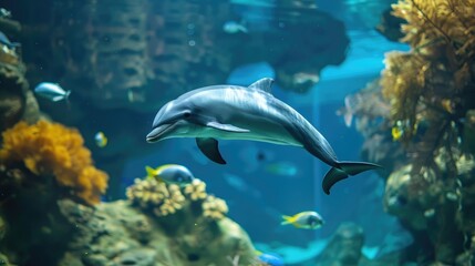 Fototapeta premium Sea creatures from oceans seas rivers and lakes inhabit the zoo aquarium