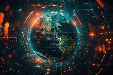 Obraz premium Global network connection covering the earth with lines of innovative perceptron