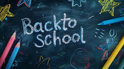 Back to School written in chalk on a blackboard background.