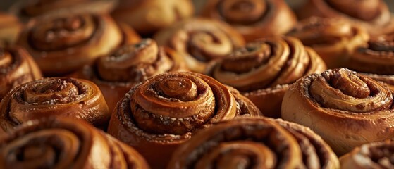 cinnamon buns stacked high in a tantalizing array make for a savory and visually appealing background