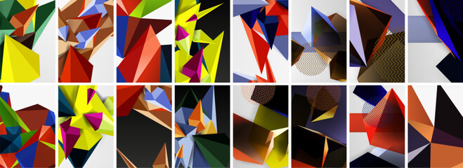 Set of low poly triangles poster geometric backgrounds. Vector Illustration For Wallpaper, Banner, Background, Card, Book Illustration, landing page