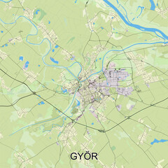 Obraz premium Győr, Hungary map poster art