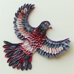 Obraz premium Wingspan Bird Pigeon on a Branch Dark Colors Paper Quiling Quilling Art Abstract 