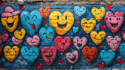 Colorful Heart Graffiti On Brick Wall In City