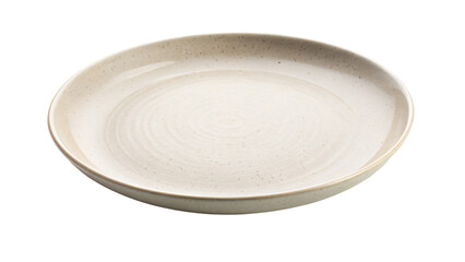 A clean white ceramic plate sits empty, isolated on a bright white background