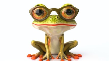 Fototapeta premium An adorable cartoon frog a whimsical amphibian character embodies the theme of education and knowledge in this vibrant 2d illustration set against a clean white backdrop
