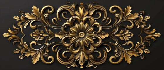 golden victorian ornament, black background
