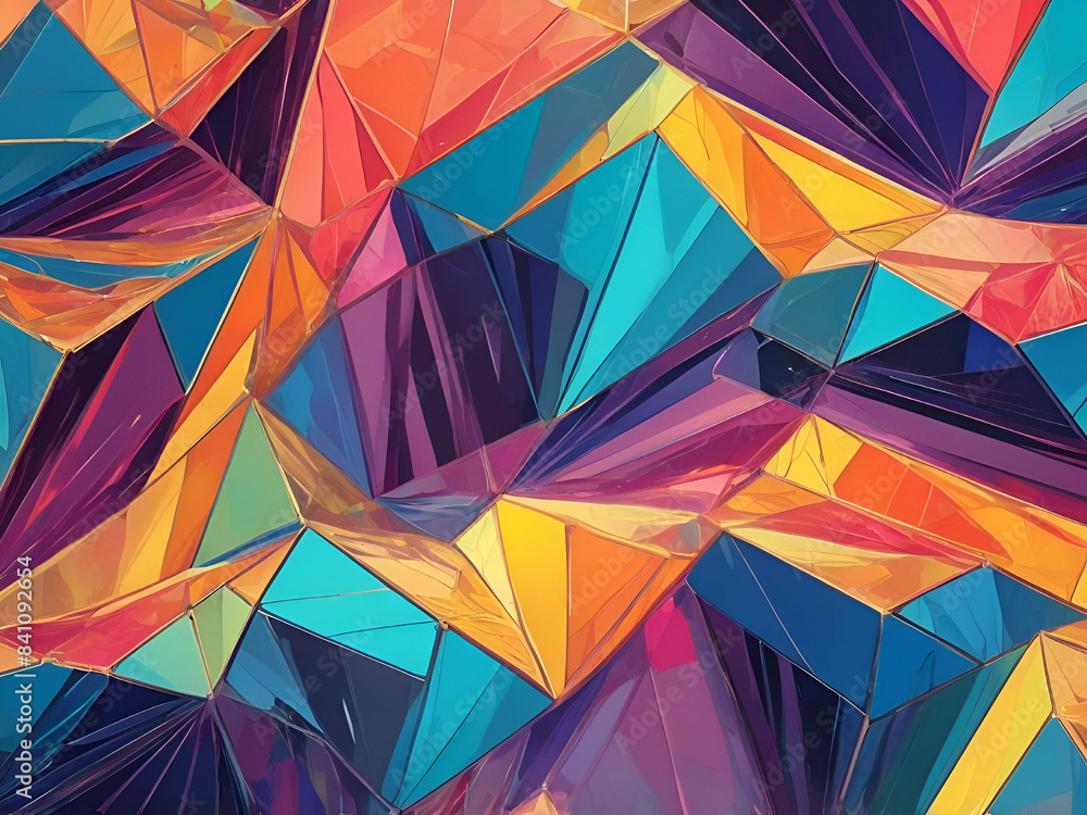 Poster abstract diagonal geometric vibrant colored pattern. polarized light view crystal structure dynamic 