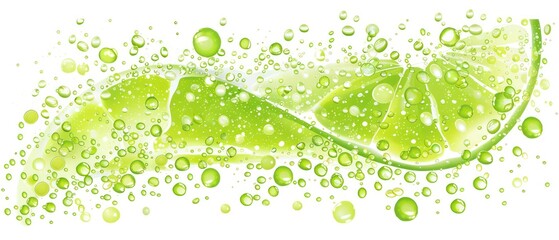 lime in soda bubbles on white background