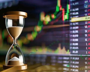 An hourglass timer sits in front of a glowing circuit board.