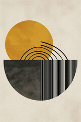 Retro-inspired zen boho abstract geometric design in a muted earthy color palette